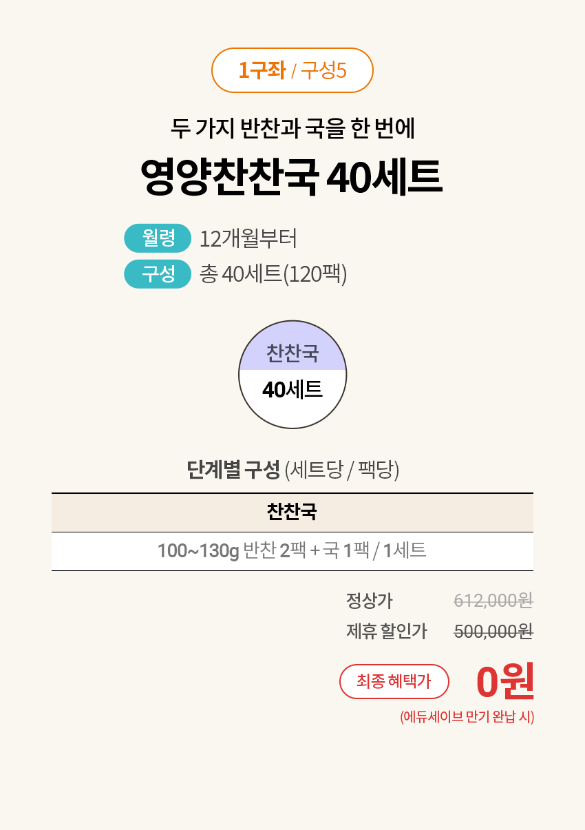 1구좌/구성5 : 두 가지 반찬과 국을 한 번에