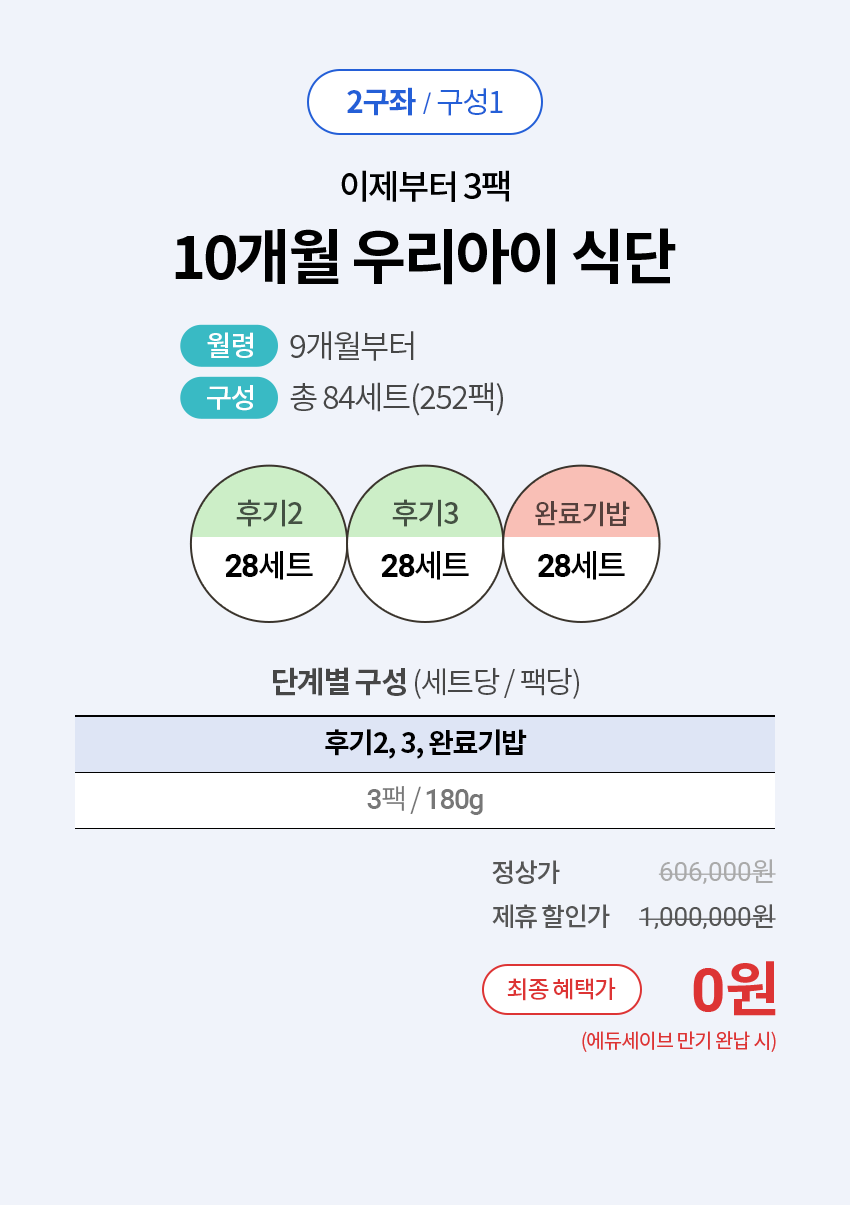 2구좌/구성1 : 이제부터 3팩 10개월 우리아이 식단 상세 설명