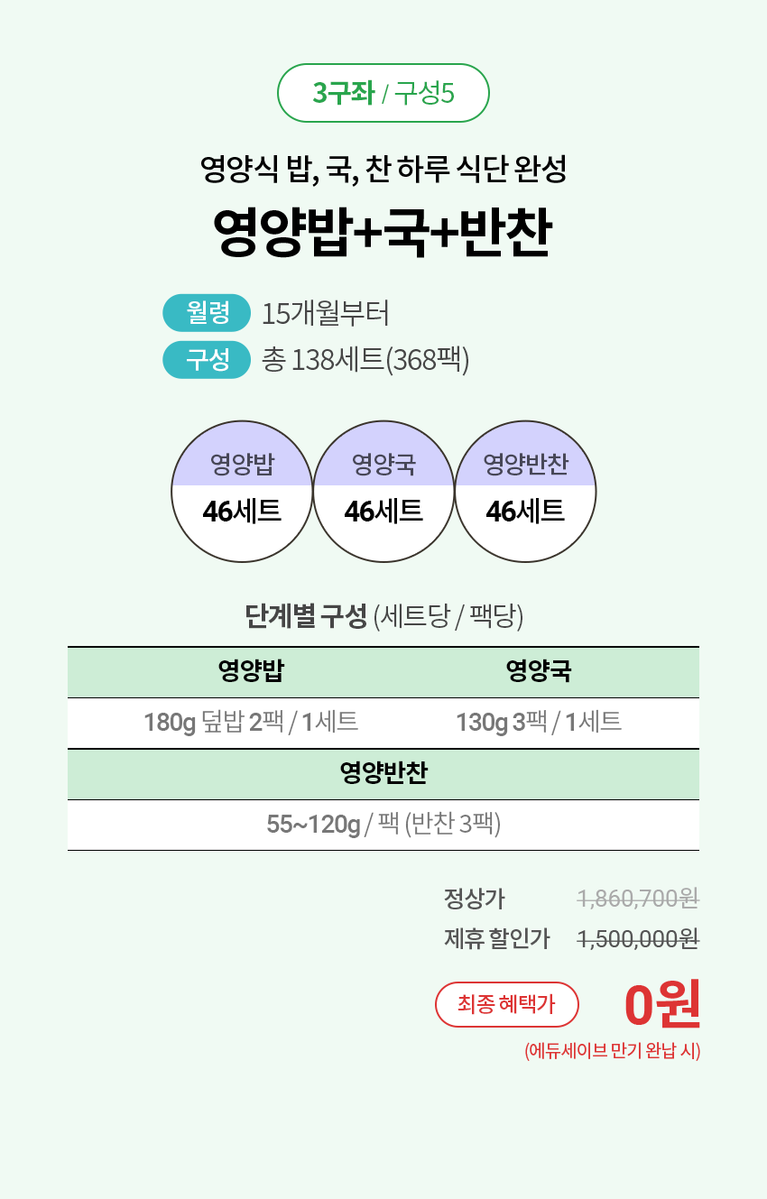 3구좌/구성5 : 영양식 밥, 국, 찬 하루 식단 완성